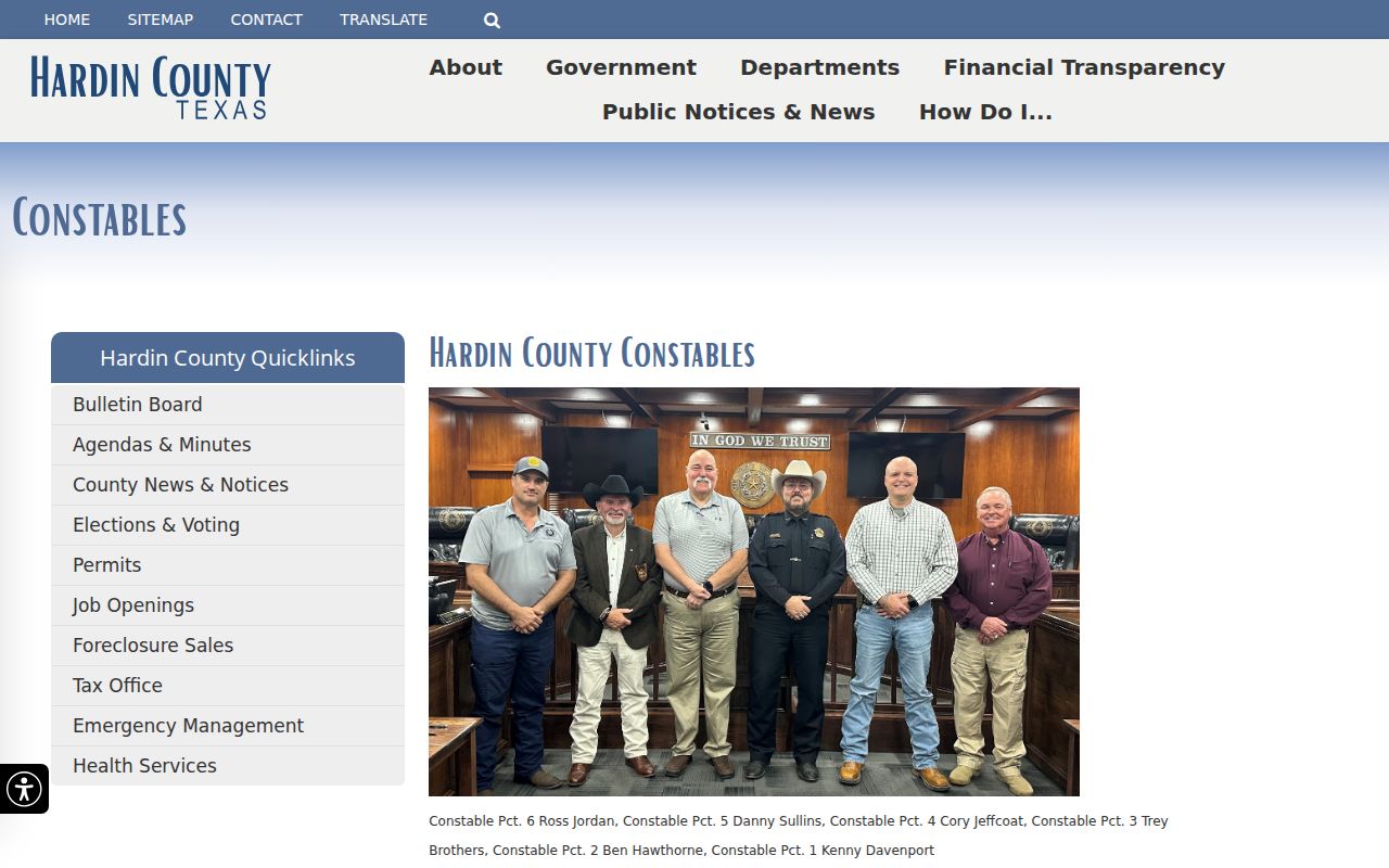 Hardin County bench warrant records: six constable precinct contacts