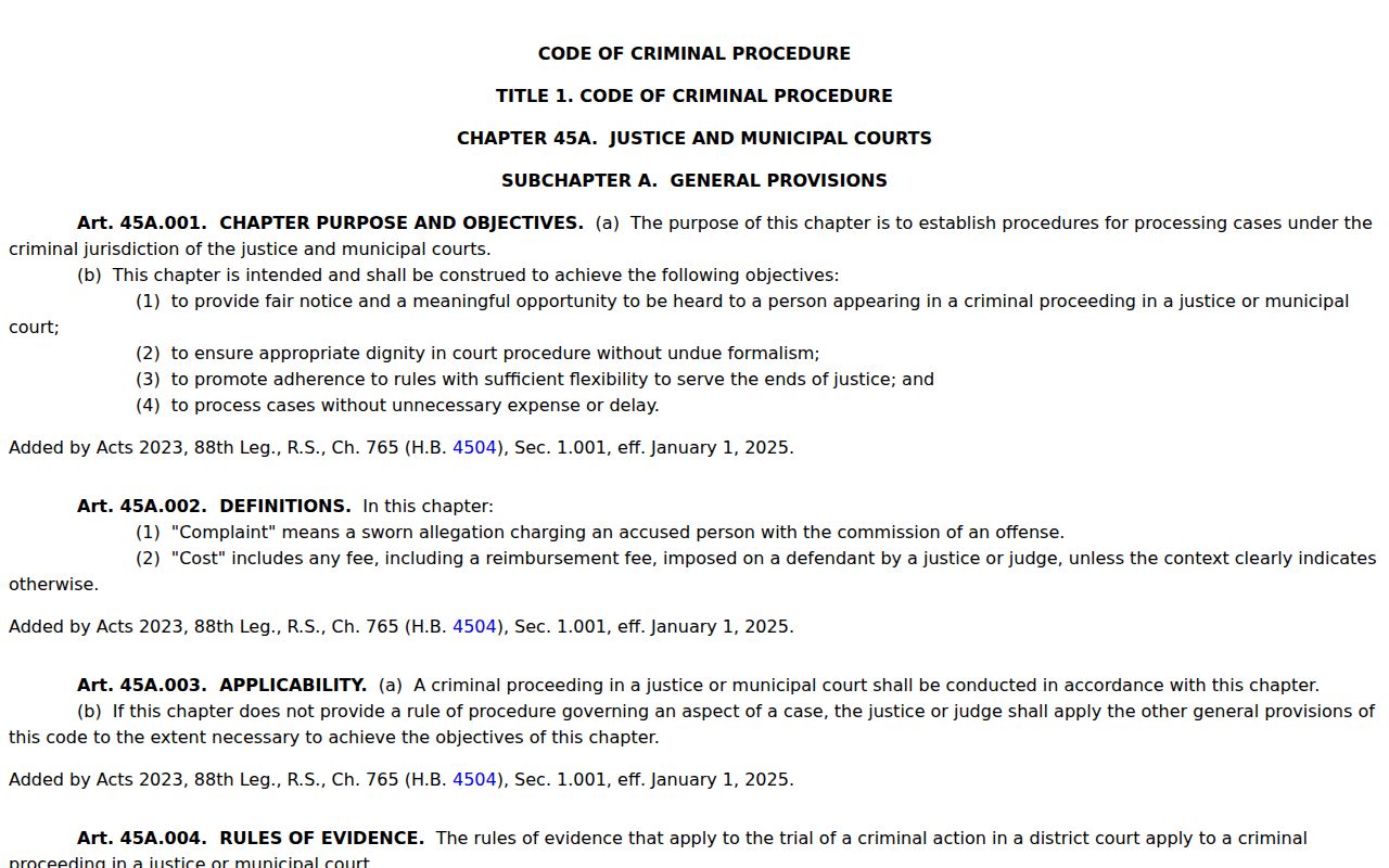 Hardin County bench warrant records: Texas Article 45A warrant and recall provisions
