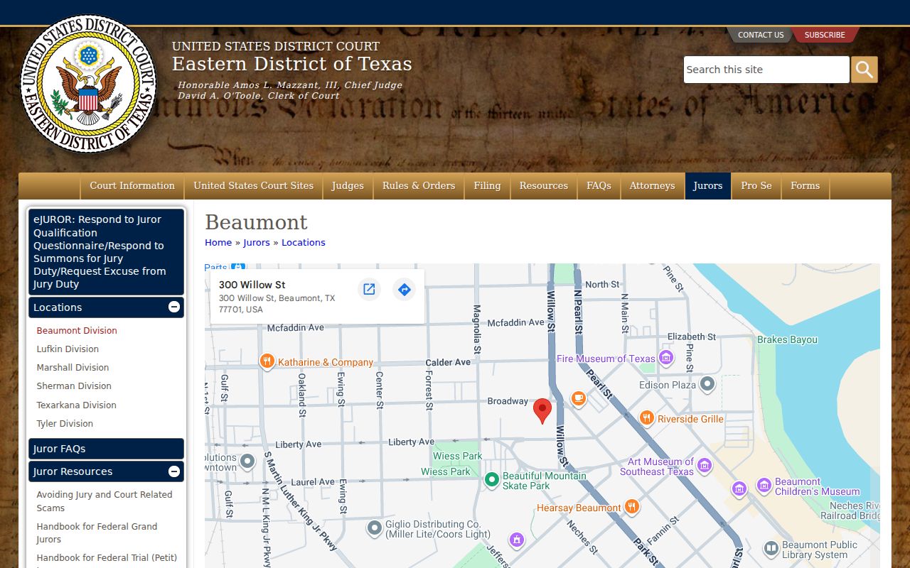 Hardin County arrest warrant records: Beaumont federal courthouse public access page