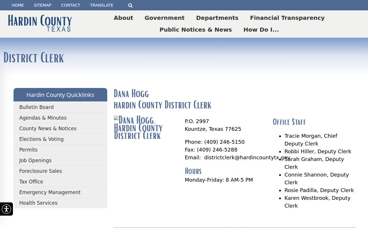 Hardin County warrant records: District Clerk felony records and forms page